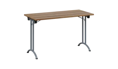 SLA 125 lak skládací jednací stůl 1250x600, deska 25 mm, podnož stříbrný lak, deska ořech světlý